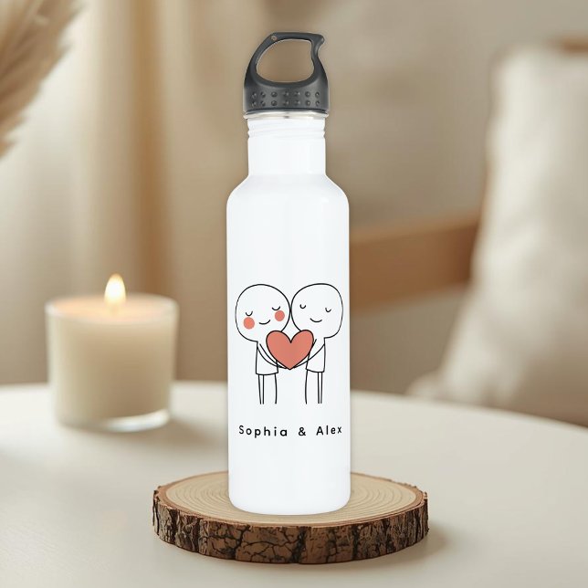 Personalized Valentine’s Couple Matching  Stainless Steel Water Bottle (Creator Uploaded)