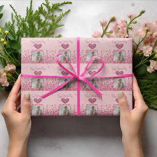 Personalized Valentine’s Day Photo with Pink Heart Wrapping Paper