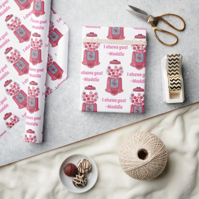 Personalized Valentines Bubble Gum Ball Machine Wrapping Paper (Crafts)