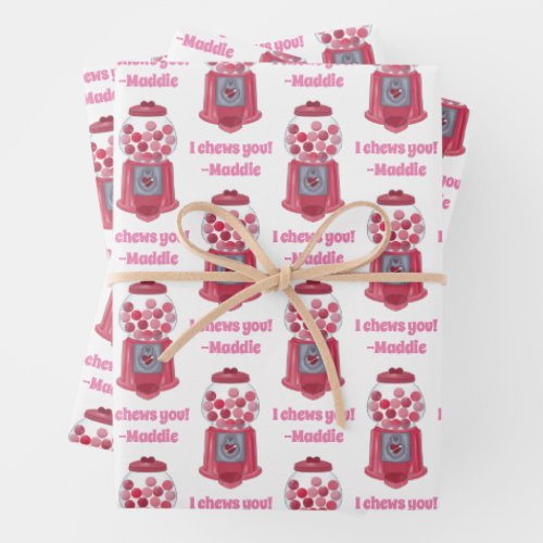 Personalized Valentines Bubble Gum Ball Machine Wrapping Paper Sheets