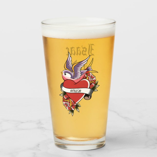 Personalized Valentine's Day Anniversary Tattoo Glass (Front Filled)