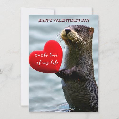 Personalized Valentines Day Card Otter Red Heart Holiday Card