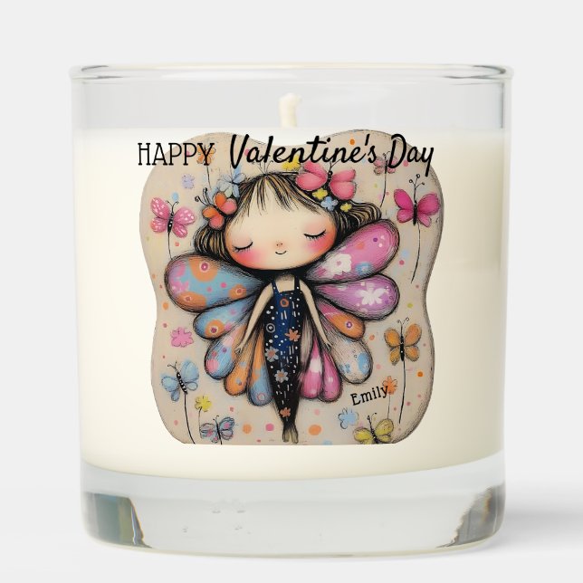 Personalized Valentine's Day Cute Butterfly Fairy  Scented Candle (Back)