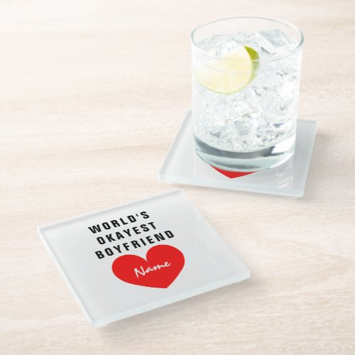 Personalized Valentines Day gift for boyfriend Glass Coaster