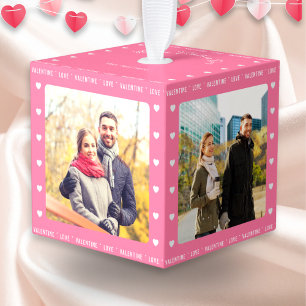 Personalized Valentine's Day Gift Pink Multi Photo Cube Ornament