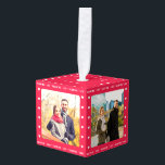 Personalized Valentine's Day Gift Red Multi Photo Cube Ornament<br><div class="desc">Celebrate your love story with this elegant red photo cube ornament. Perfect for displaying favorite memories, this cute cube features 4 of your own photos, arranged around the sides. On top of the cube is the greeting 'Happy Valentine's Day' in elegant script typography, along with customizable text for your own...</div>