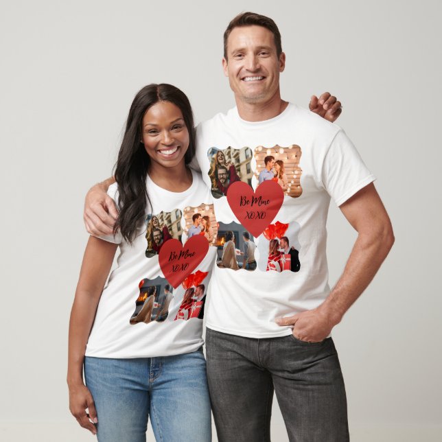 Personalized Valentines day heart 4 collage photo T-Shirt (Unisex)