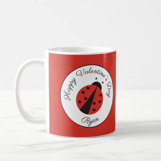 Personalized Valentine's Day Mug Ladybugs Hearts (Left)