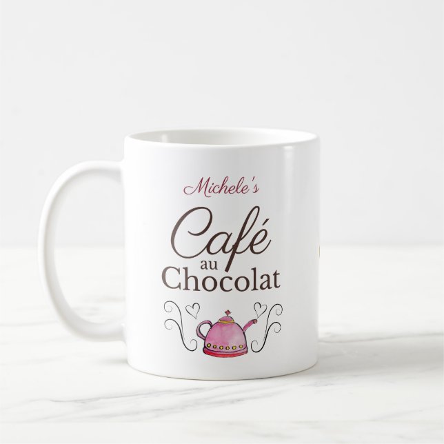 Personalized Valentine's Day Paris Cafe Chocolate Coffee Mug (Left)