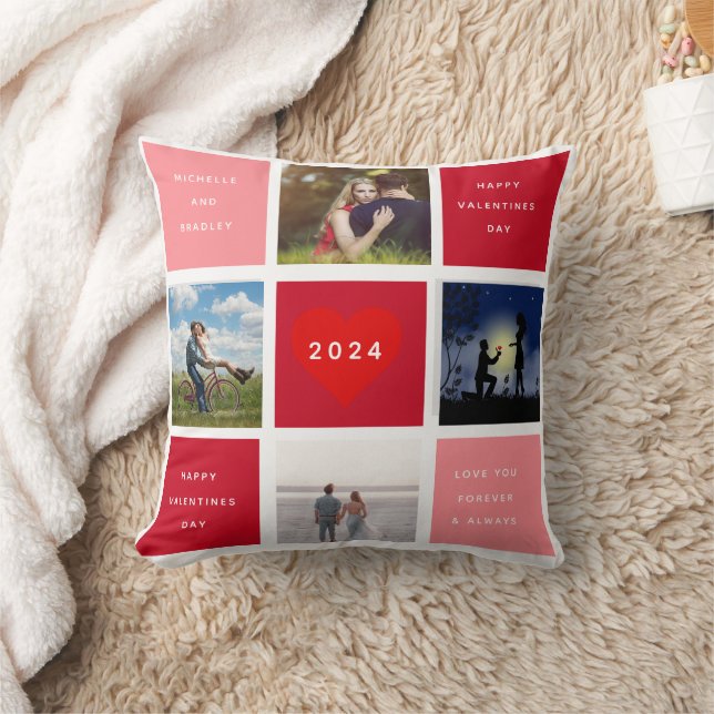 Personalized Valentine's Day Photo Grid Throw Pillow (Blanket)