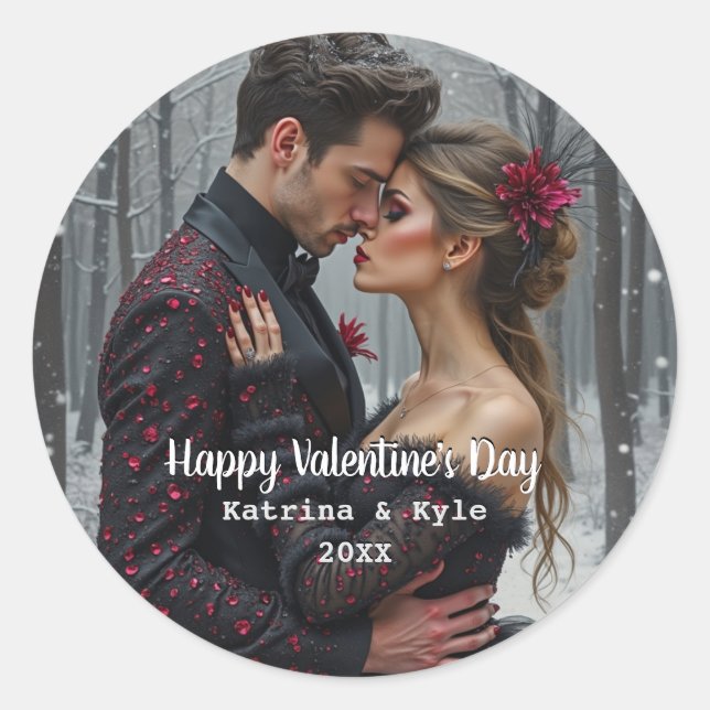Personalized Valentine's Day Photo & Name  Classic Round Sticker (Front)