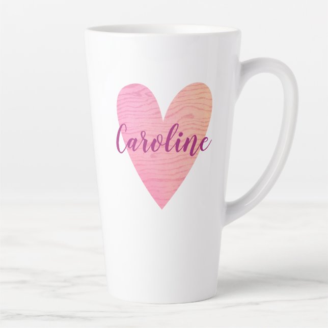 Personalized Valentines Day Pink Heart Latte Mug (Right)