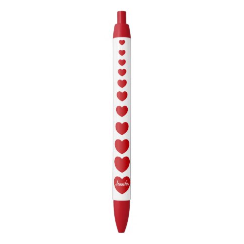 Personalized Valentines Day Red Flowing Hearts Black Ink Pen