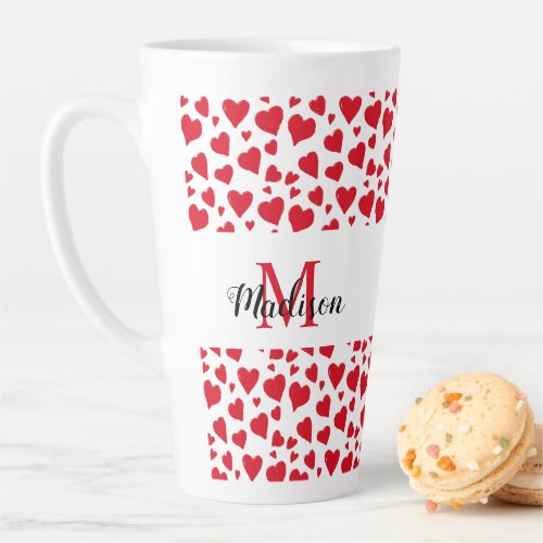 Personalized Valentines Day Red Heart Doodle Latte Mug