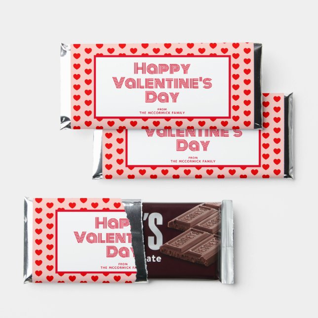 Personalized Valentines Day Retro Red Hearts Hershey Bar Favors (Front)