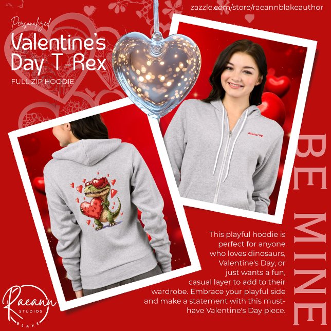 Personalized Valentine's Day T-Rex Full-Zip Hoodie (Creator Uploaded)