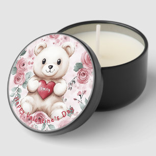 Personalized Valentine's Day Teddy Bear & Roses Mini Candle Favors