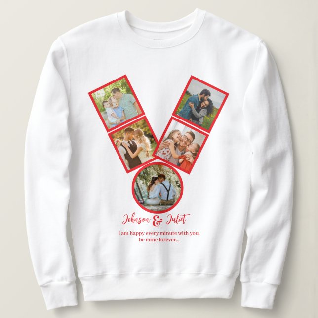 Personalized Valentines Day V-shaped Photo Collage Sweatshirt (Design Front)