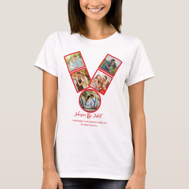 Personalized Valentines Day V-shaped Photo Collage T-Shirt (Front)