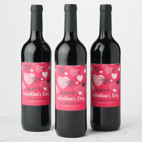 Personalized Valentines Day Whimsical Hearts Wine Label