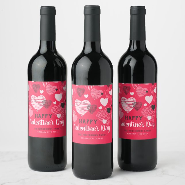 Personalized Valentine's Day Whimsical Hearts Wine Label (Bottles)