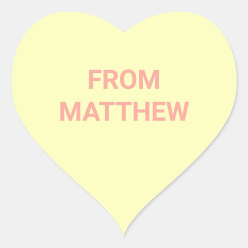 Personalized Valentines Day Yellow Conversation Heart Sticker