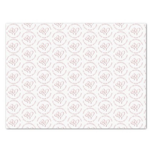 Personalized Valentines Embossed Pink Heart Classy Tissue Paper