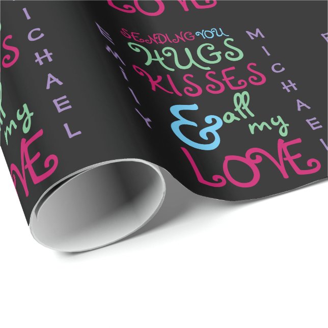 Personalized Valentines Modern Funky TEXT 2 Wrapping Paper (Roll Corner)
