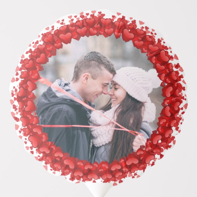 Personalized Valentine's Photo & Names Red Hearts Balloon (Front)