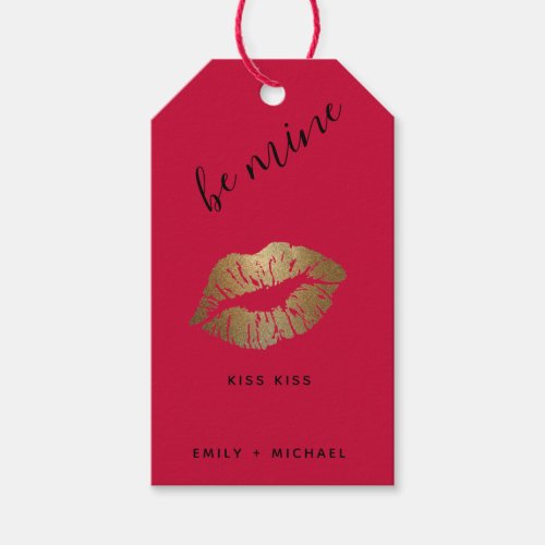 Personalized Valentines Pink Black LIPS KISS GOLD Gift Tags