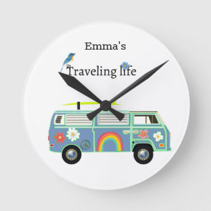 Personalized Van Life Traveling Soul Adventure Round Clock