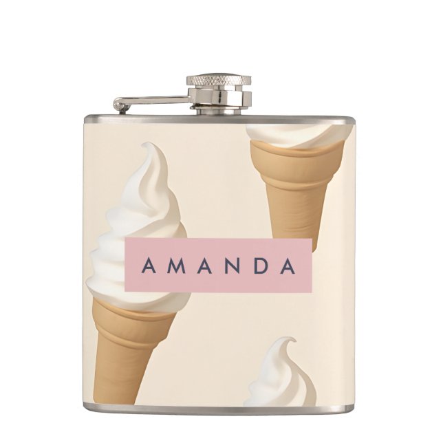 Personalized Vanilla Ice Cream Cone Pattern Flask (Front)