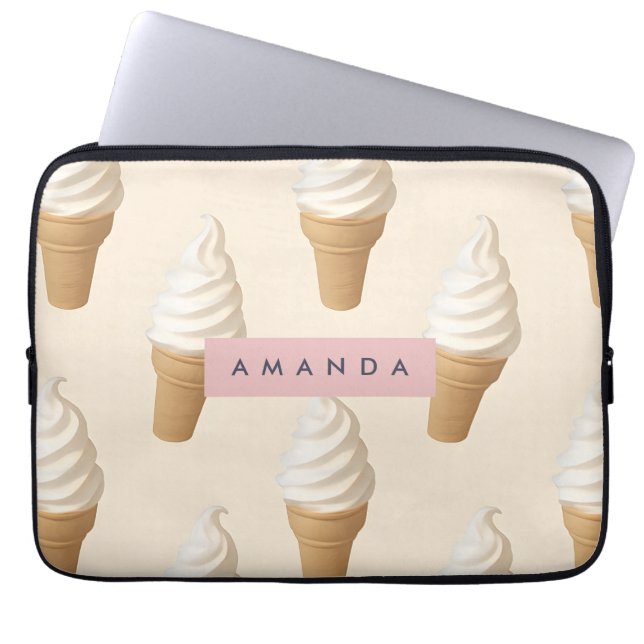 Personalized Vanilla Ice Cream Cone Pattern Laptop Sleeve (Front)