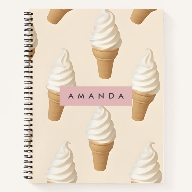 Personalized Vanilla Ice Cream Cone Pattern Notebook (Front)