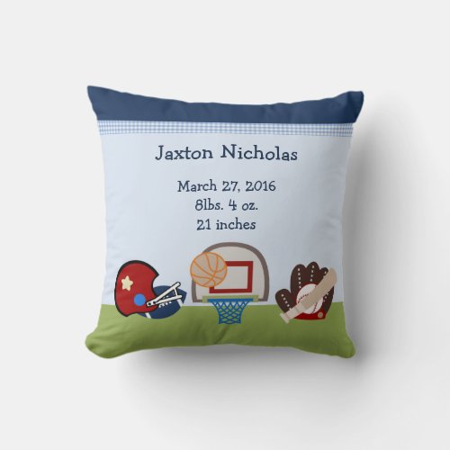 Personalized Varsity Sports Baby Keepsake Pillow