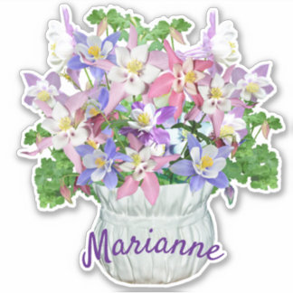 Personalized Vase of Pretty Columbine Flowers Sticker