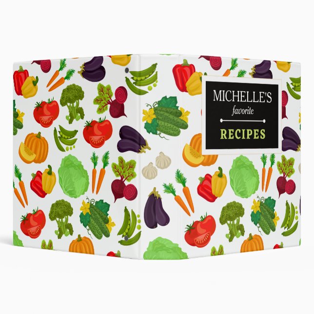 Personalized Vegetables Seamless Vegan Pattern 3 Ring Binder (Background)