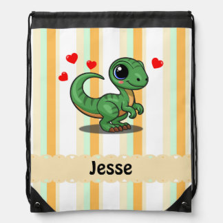Personalized Velociraptor Dinosaur Drawstring Bag