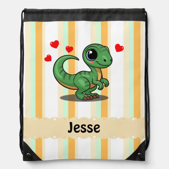 Personalized Velociraptor Dinosaur Drawstring Bag (Front)