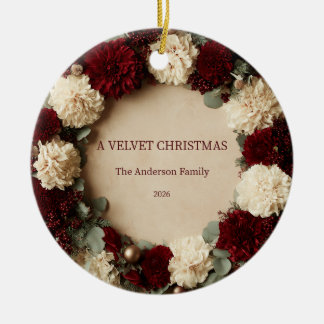 Personalized Velvet Christmas Dahlia Family Ceramic Ornament