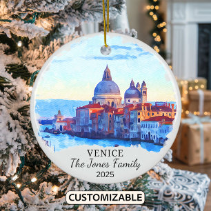 Personalized Venice Ornament, Italy Gift Ceramic Ornament