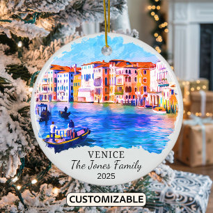 Personalized Venice Ornament, Italy Gift Ceramic Ornament
