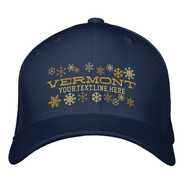 Personalized Vermont Winter Snowflakes Embroidered Baseball Cap (Front)