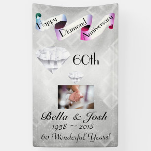 Personalized Vertical 60th Wedding Anniversary Banner