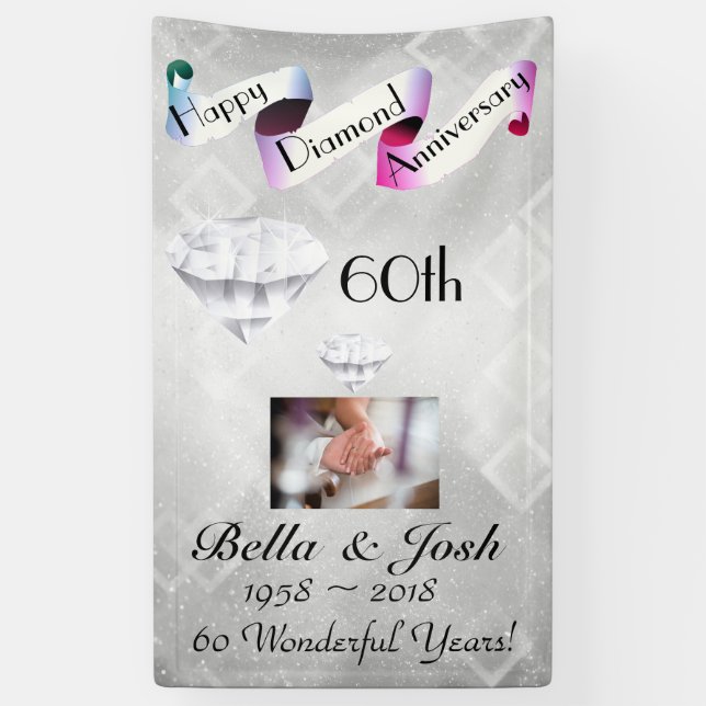 Personalized Vertical 60th Wedding Anniversary Banner (Vertical)
