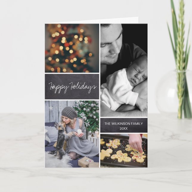 Personalized Vertical Christmas Photo Collage Card (Front)
