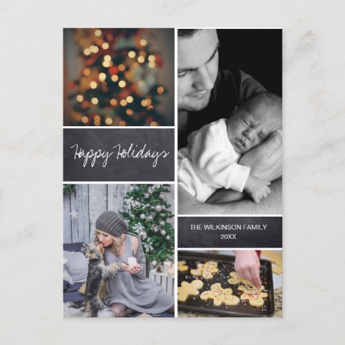 Personalized Vertical Family Photo Collage Holiday Postcard