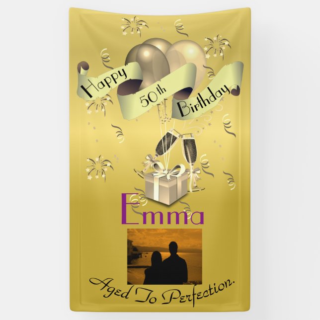 Personalized Vertical Happy 50th Birthday Banner (Vertical)