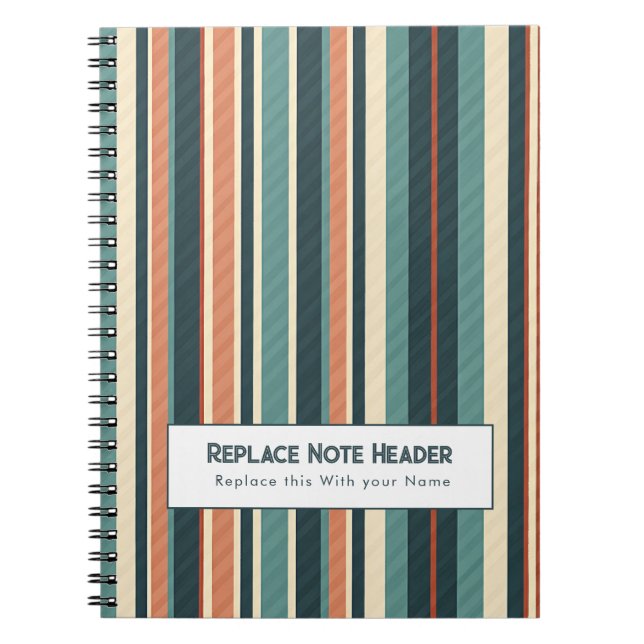 Personalized Vertical Stripe Teal Rust Notebook (Front)