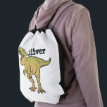 Personalized Very Scary T-Rex Dinosaur Drawstring Bag<br><div class="desc">Personalized simple Tyrannosaurus rex dinosaur with your child's name. You can change the text—scary back-to-school notes for boys.</div>